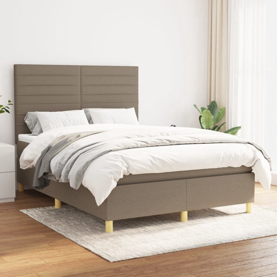 vidaXL Boxspring met matras stof taupe 140x190 cm - Boxspring - Boxsprings - Bed - Slaapmeubel afbeelding 1