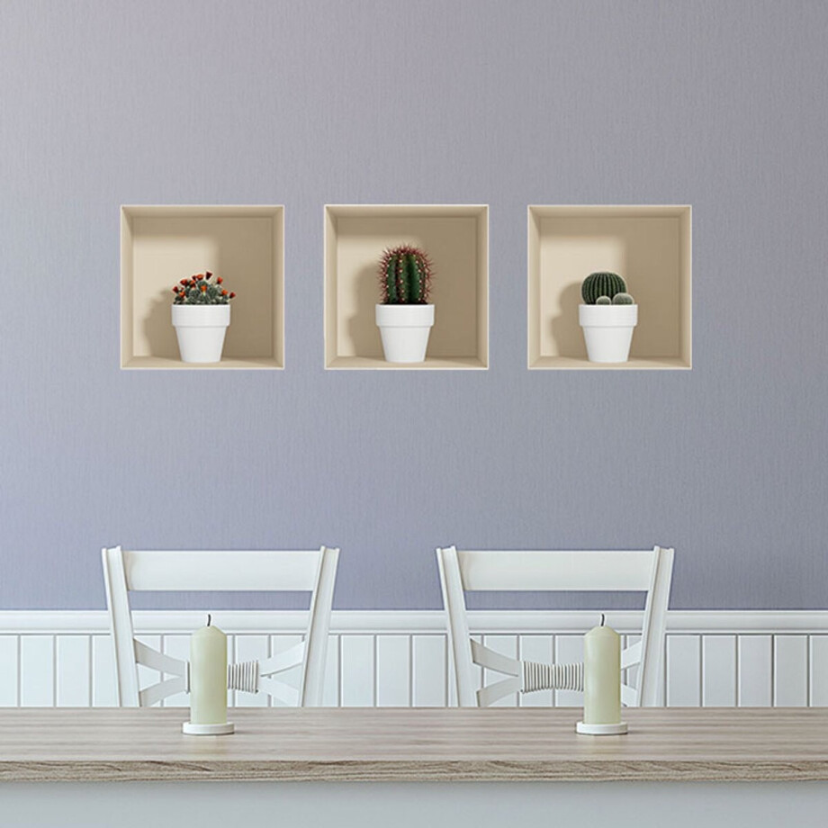 Sticker met 3D-effect van een witte cactus in een pot, 30 x 90 cm Sticker met 3D-effect van een witte cactus in een pot, 30 x 90 cm afbeelding 1