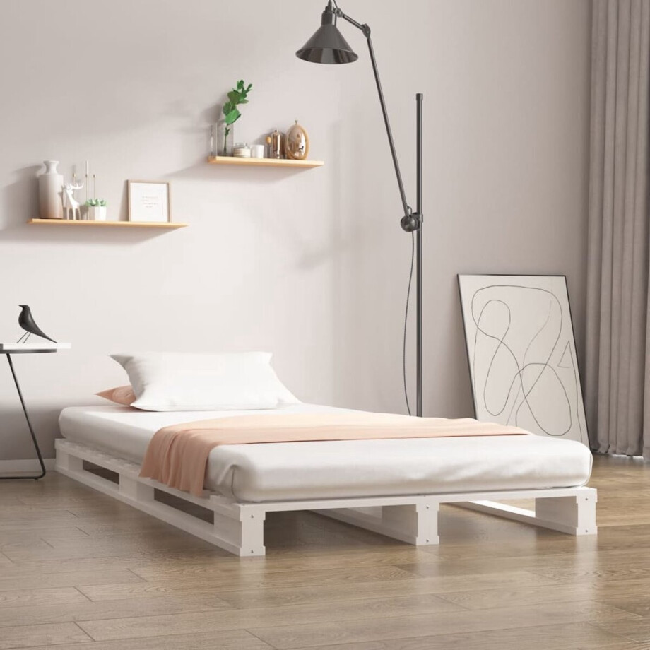 The Living Store Palletbed - Wit - 190 x 90 x 11 cm - Massief grenenhout The Living Store Palletbed - Wit - 190 x 90 x 11 cm - Massief grenenhout afbeelding 1