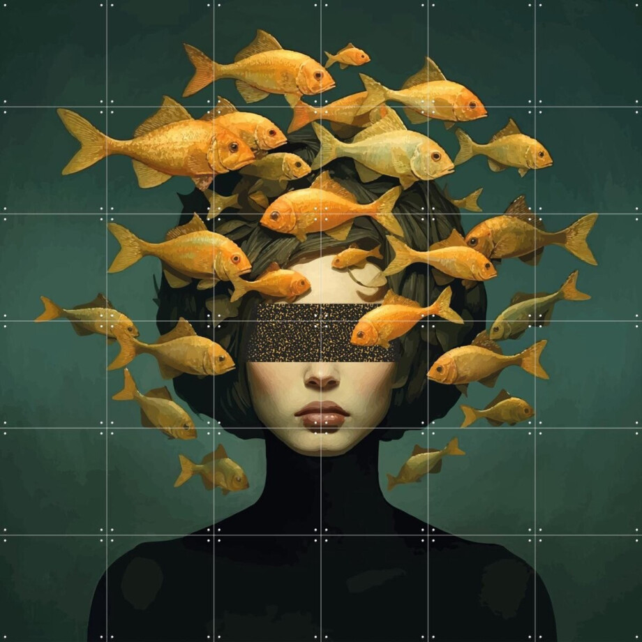 IXXI Relax Mode On, Mirjam Duizendstra - 120 x 120 cm - Gratis ophangtool - Grote wanddecoratie en posters - Digitale Kunst, Surrealisme, Grafisch afbeelding 1