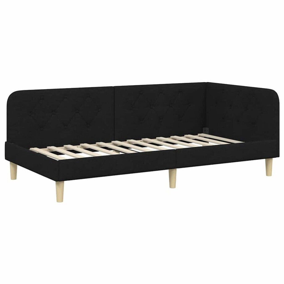 vidaXL - Hoek - Bed - Frame - Zwart - 100 - x - 200 - cm - Stof vidaXL - Hoek - Bed - Frame - Zwart - 100 - x - 200 - cm - Stof afbeelding 1