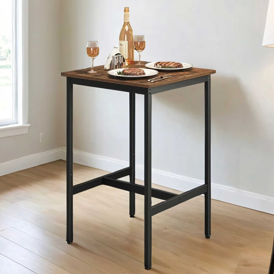 Vierkante ontbijtbartafel met zwaar stalen frame, 60x60x90cm Vierkante ontbijtbartafel met zwaar stalen frame, 60x60x90cm afbeelding 1