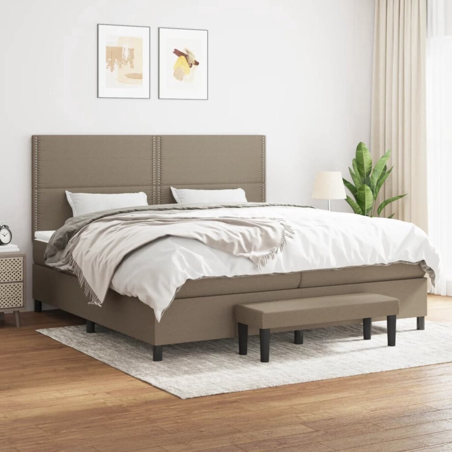 vidaXL Boxspring met matras - Taupe - 200x200 cm Boxspringbed - Boxspring - Tweepersoonsbed - Bed Frame - Taupecouleur afbeelding 1