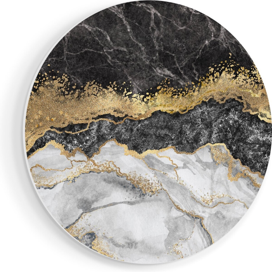 Artaza Forex Muurcirkel Abstracte Kunst - Zwart met Witte Marmer - 70x70 cm - Wandcirkel - Rond Schilderij - Wanddecoratie Cirkel - Muurdecoratie afbeelding 1