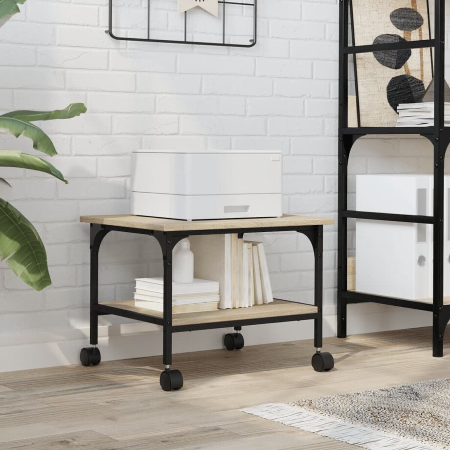 vidaXL - Printerkastje - 2-laags - 50x40x38 - cm - bewerkt - hout - sonoma - eiken vidaXL - Printerkastje - 2-laags - 50x40x38 - cm - bewerkt - hout - sonoma - eiken afbeelding 1