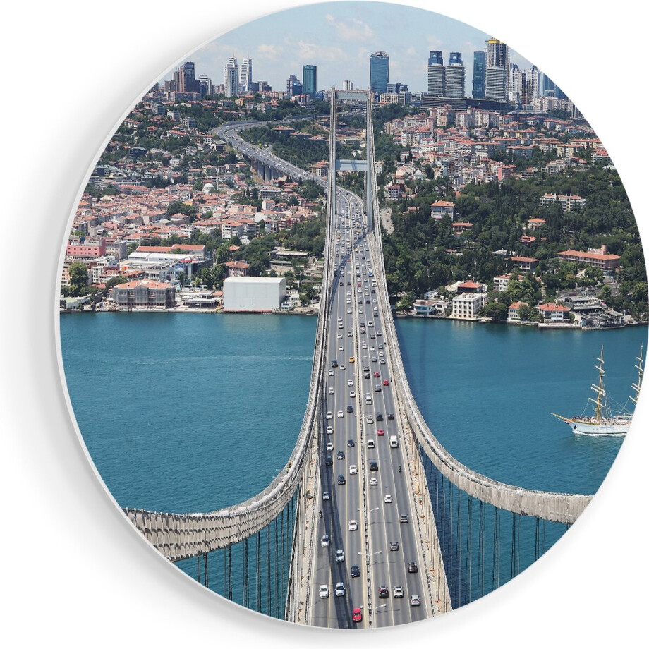 Artaza Forex Muurcirkel Istanbul Bosporus Brug Vanaf Boven - 90x90 cm - Groot - Wandcirkel - Rond Schilderij - Muurdecoratie Cirkel afbeelding 1