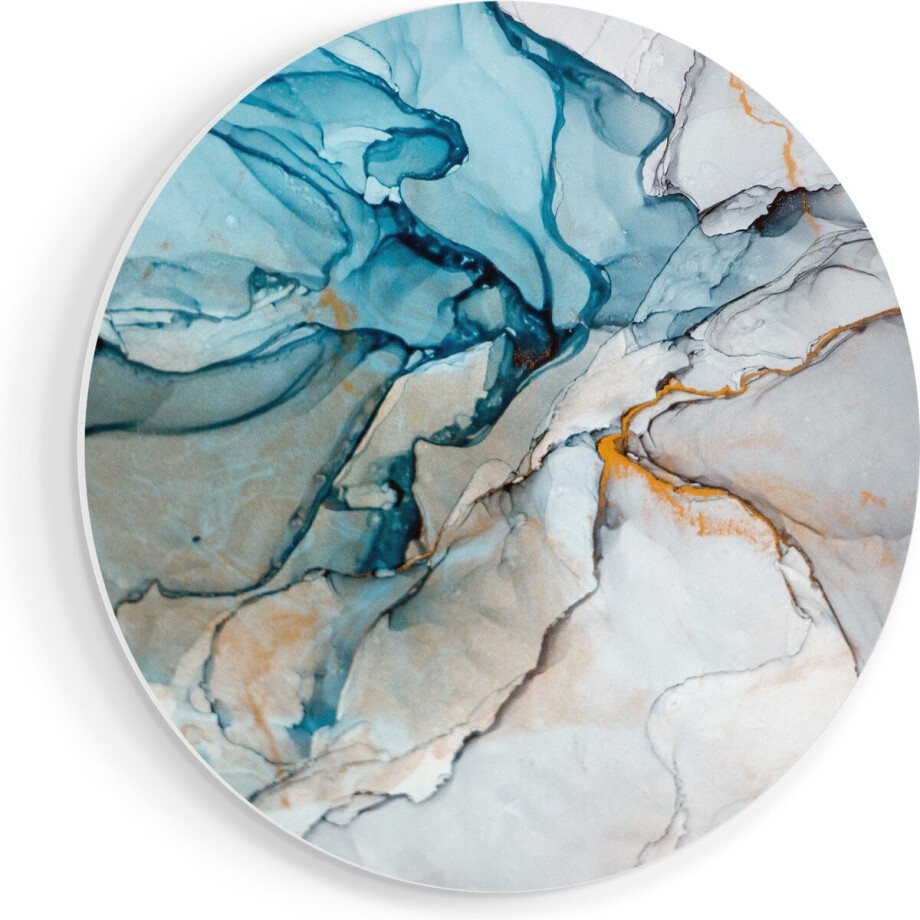 Artaza Forex Muurcirkel Abstracte Kunst - Blauwe Grijze Marmer - 40x40 cm - Klein - Wandcirkel - Rond Schilderij - Wanddecoratie Cirkel afbeelding 1