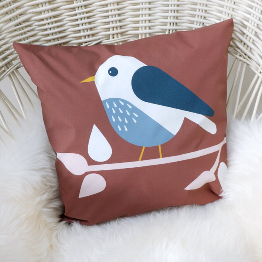 Sierkussen Vogel 40x40 tweezijdig bruin met rits inclusief vulling voor kinderkamer afbeelding 1