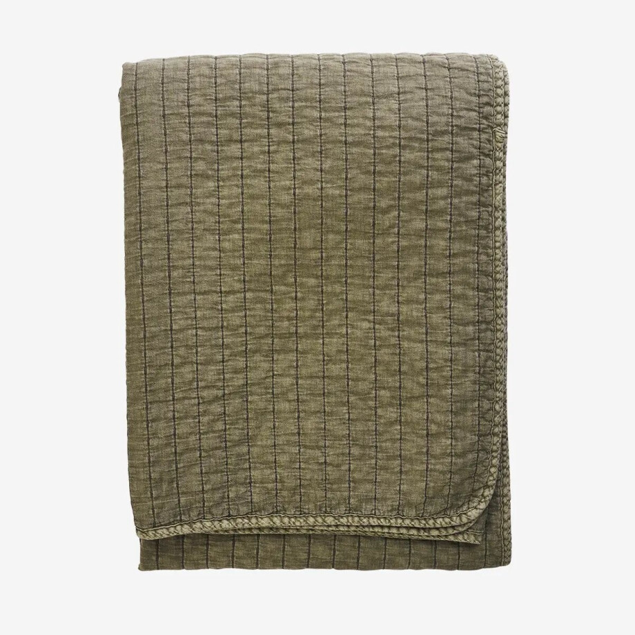 Madam Stoltz - Gestikte Katoenen Sprei 130x180 cm - Khaki Groen afbeelding 1