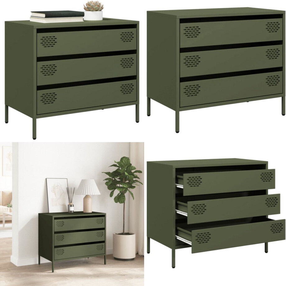 vidaXL Dressoir 68x39x58,5 cm koudgewalst staal olijfgroen - Dressoir - Dressoirs - Opbergkast - Buffet vidaXL Dressoir 68x39x58,5 cm koudgewalst staal olijfgroen - Dressoir - Dressoirs - Opbergkast - Buffet afbeelding 1