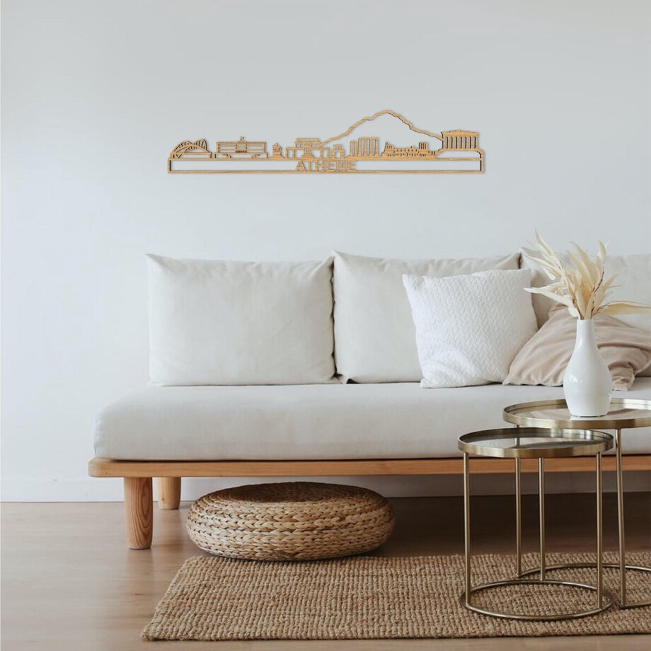 Skyline Athene Eikenhout 90 Cm Wanddecoratie Voor Aan De Muur Met Tekst City Shapes afbeelding 1