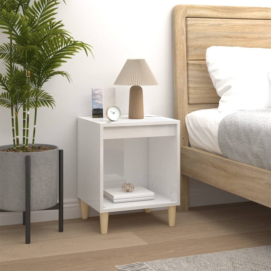 vidaXL Nachtkastje - Hoogglans Wit - 40x35x50 cm Nachtkastje - Kast - Slaapkamermeubilair - Houten Meubels - Witte Meubelen afbeelding 1