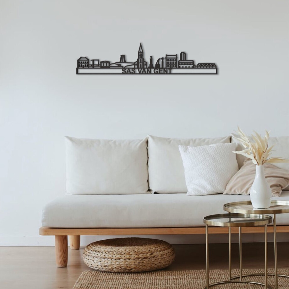 Skyline Sas Van Gent Zwart Mdf 90 Cm Wanddecoratie Voor Aan De Muur Met Tekst City Shapes afbeelding 1
