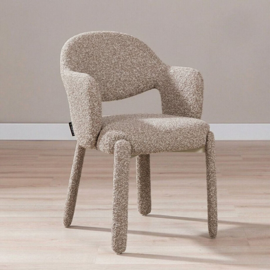 Bronx71® Eetkamerstoel June bouclé bruin - stoel afbeelding 1