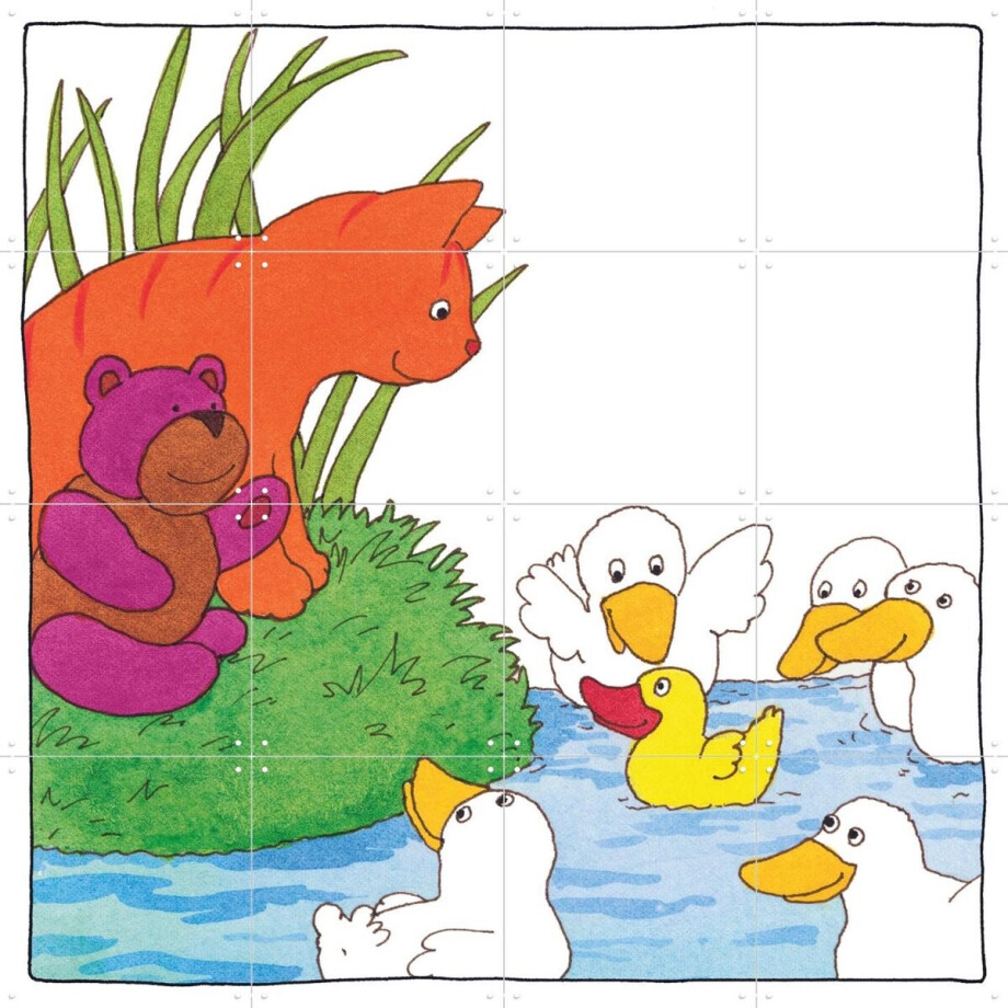 IXXI Dikkie Dik bij de Eendenvijver, Dikkie Dik - 80 x 80 cm - Gratis ophangtool - Grote wanddecoratie en posters - Fantasierijk, Kleurrijk afbeelding 1