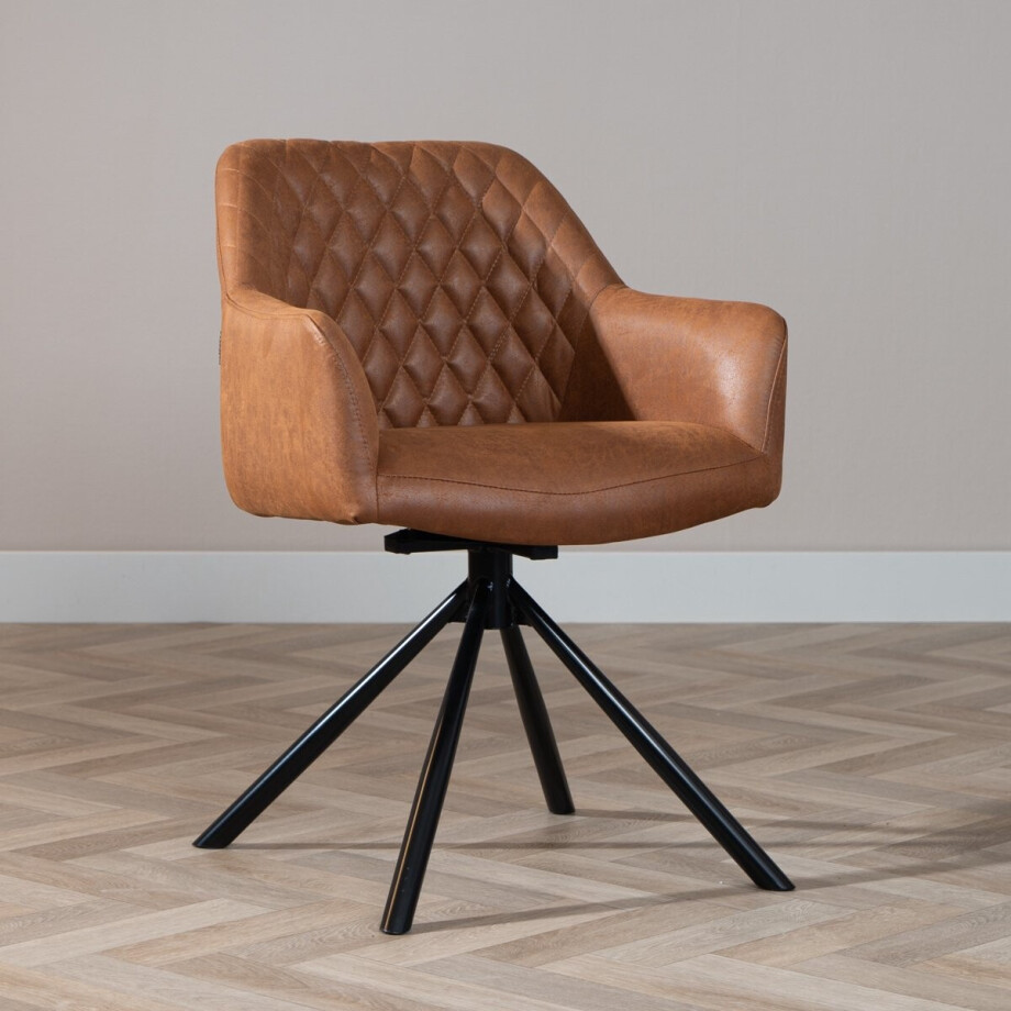Bronx71® Industriële eetkamerstoel Dex draaibaar cognac eco-leer - stoel Bronx71® Industriële eetkamerstoel Dex draaibaar cognac eco-leer - stoel afbeelding 1