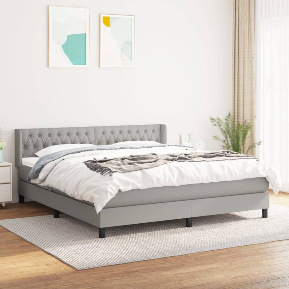 vidaXL - Boxspring - met - matras - stof - lichtgrijs - 180x200 - cm afbeelding 1