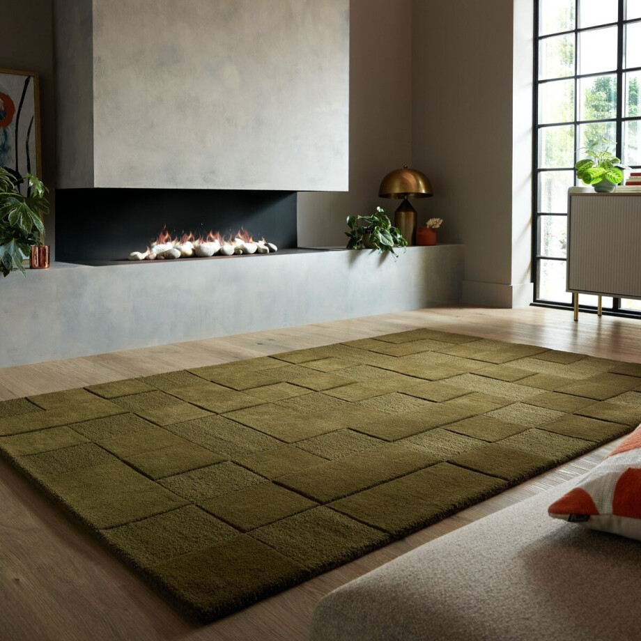 Flycarpets Wollen vloerkleed - Checkerboard Groen 200 x 290 cm Flycarpets Wollen vloerkleed - Checkerboard Groen 200 x 290 cm afbeelding 1