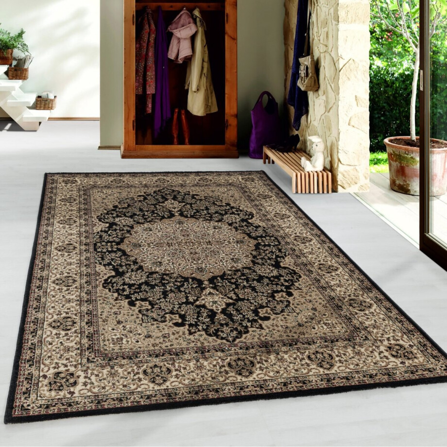 Flycarpets Klassiek Zwart / Beige Vloerkleed Bukhara - Oosters motief - Perzisch Tapijt Laagpolig - Woonkamer - 80x150 cm afbeelding 1