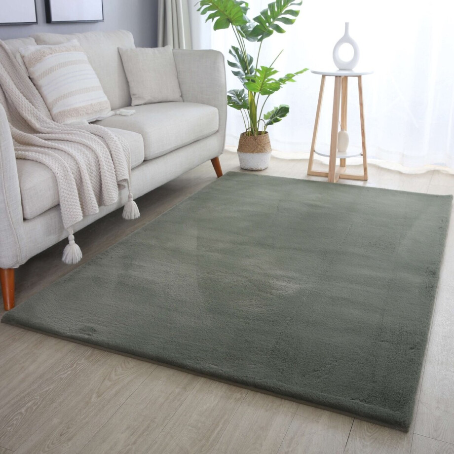 Flycarpets Teresa Hoogpolig Fluffy Vloerkleed - Groen - 200x290 cm afbeelding 1