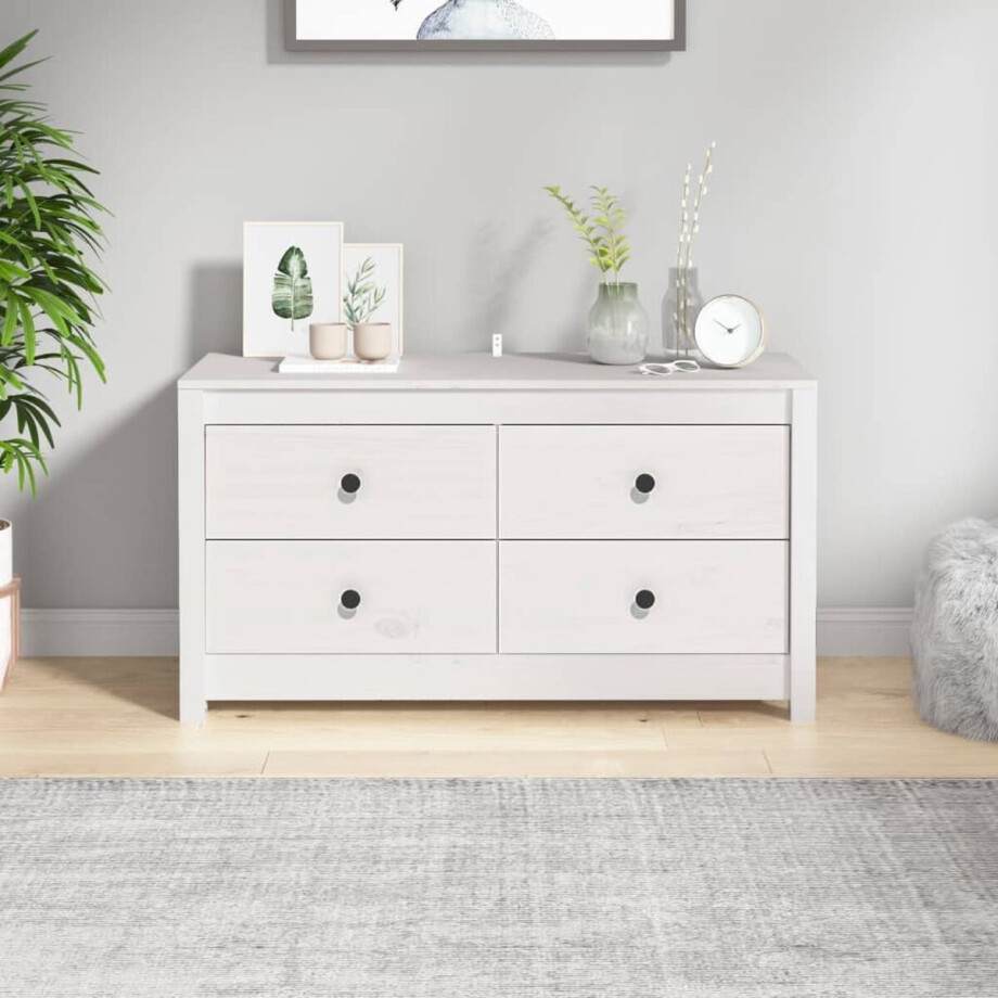 vidaXL Meubels - Dressoir - Dressoir 100x40x54 cm massief grenenhout wit - Woonkamerinrichting - Grenenhouten Meubilair - Vintage Dressoir afbeelding 1