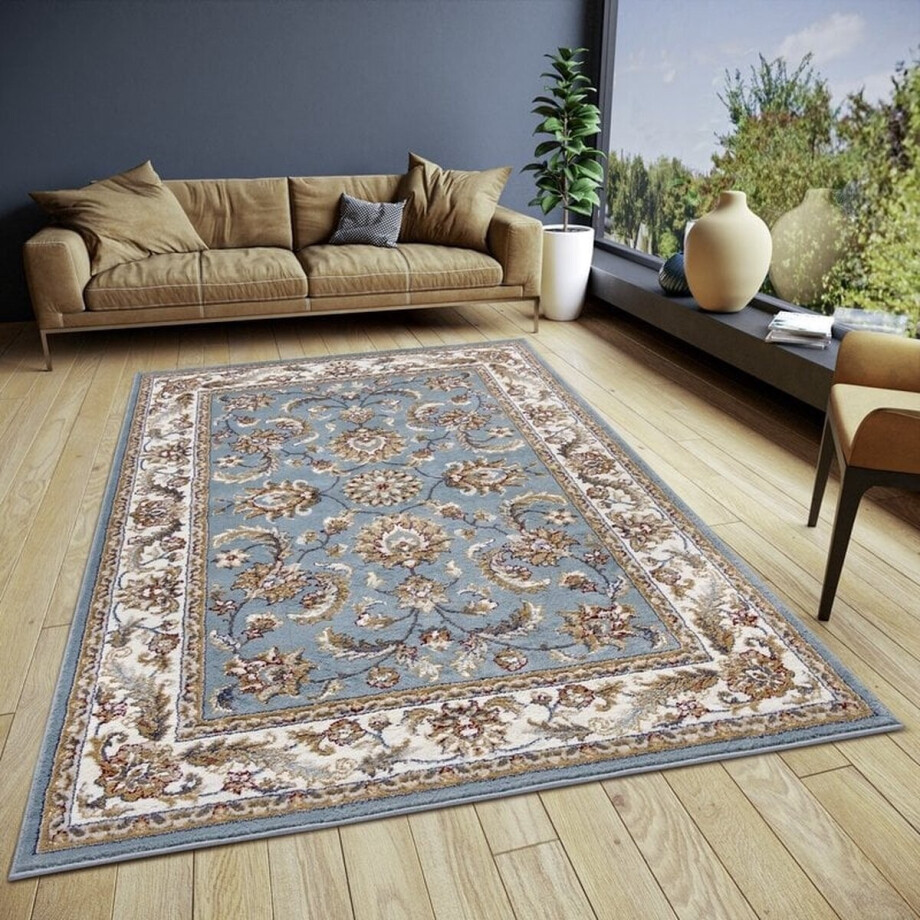 Flycarpets Klassiek Mint (lichtblauw) / Creme Vloerkleed Reni - 80x240 cm - Oosters motief - Perzisch Tapijt Laagpolig - Loper afbeelding 1