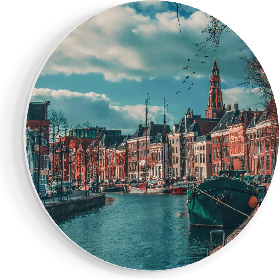 Artaza Forex Muurcirkel Gracht in Groningen - 40x40 cm - Klein - Wandcirkel - Rond Schilderij - Wanddecoratie Cirkel afbeelding 1