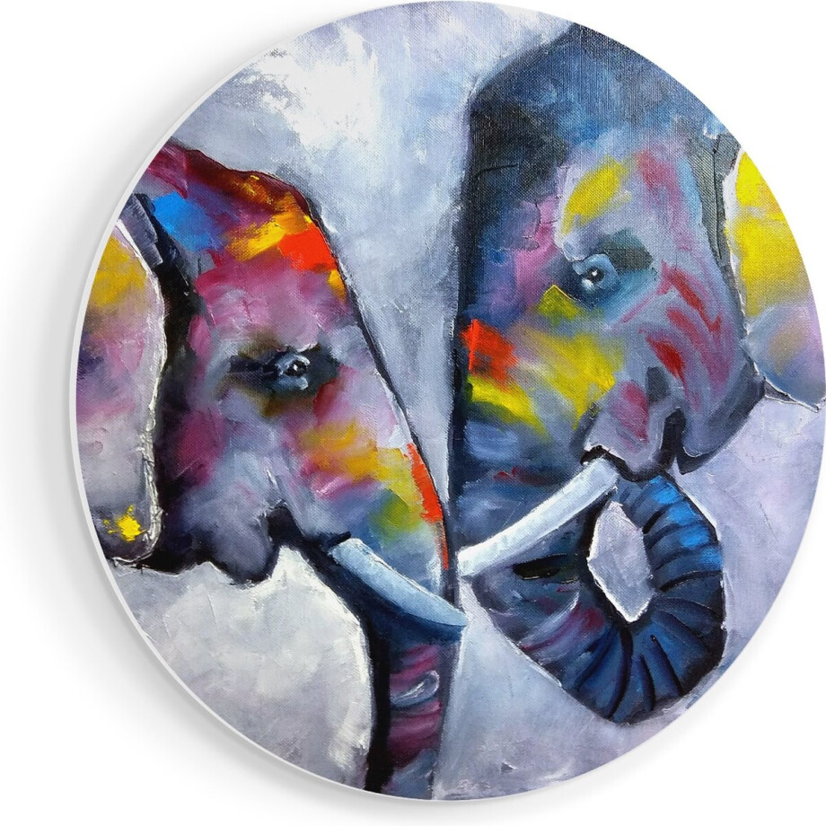 Artaza Forex Muurcirkel Twee Getekende Olifanten - Abstract - 50x50 cm - Klein - Wandcirkel - Rond Schilderij - Muurdecoratie Cirkel afbeelding 1