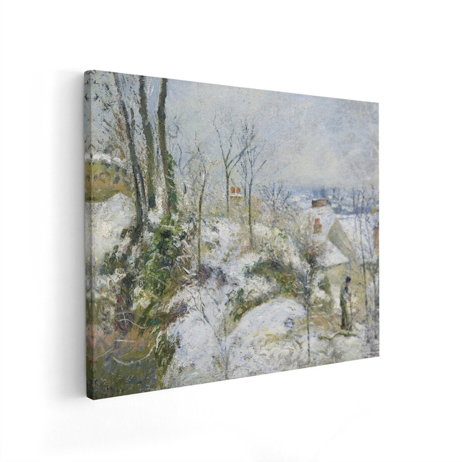 Artaza Canvas Schilderij Impressionistisch Winterlandschap met Sneeuw en Huizen - een Man met Schep - 50x40 cm - Wanddecoratie Woonkamer - Schilderijen - Muurdecoratie afbeelding 1