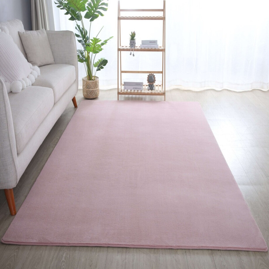 Flycarpets Alberta Laagpolig Fluffy Vloerkleed - Roze - 80x150 cm afbeelding 1