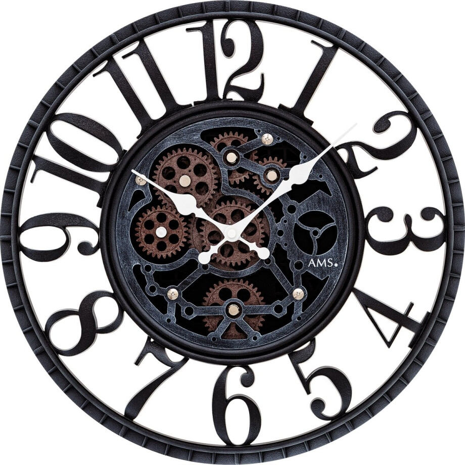 AMS W9634 - Wandklok - Analoog - Rond - Kunststof - Cijfers - Zwart - Donkerrood afbeelding 1
