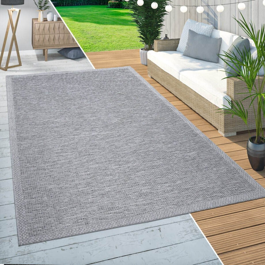 Paco Home In&Outdoor Vloerkleed Balkon Terras Keukenvloerkleed Moderne Randen Design Grijs 160 cm Rund afbeelding 1