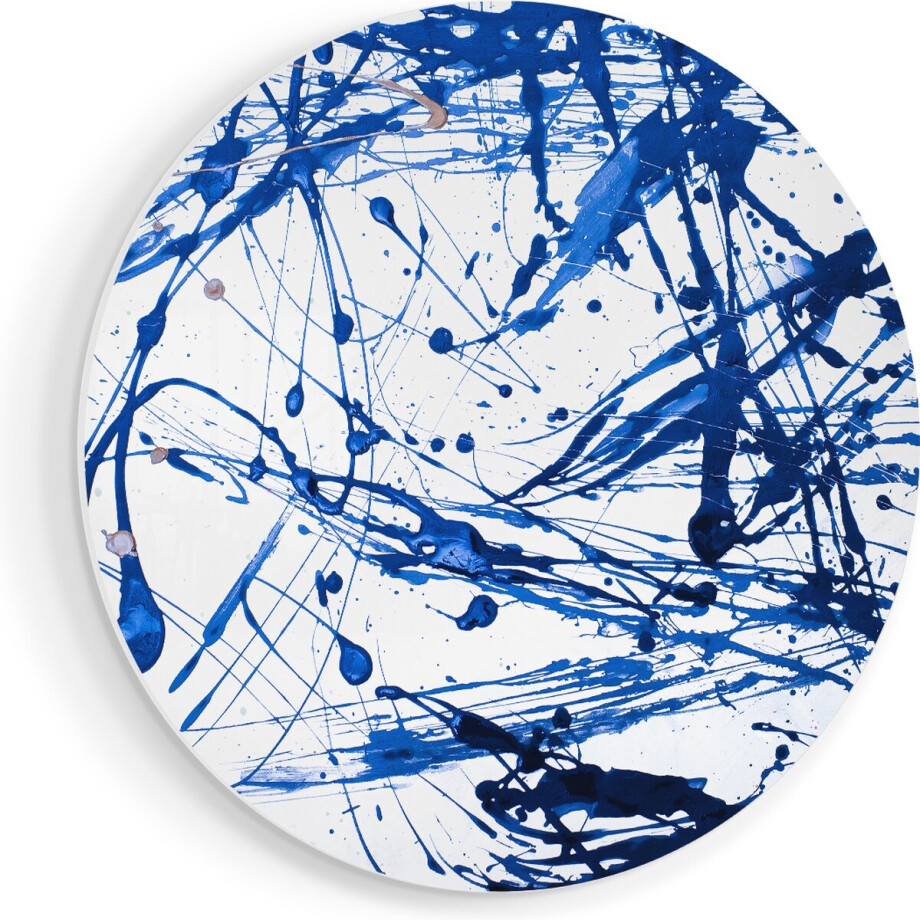 Artaza Forex Muurcirkel Abstracte Kunst Blauwe Verf - 90x90 cm - Groot - Wandcirkel - Rond Schilderij - Muurdecoratie Cirkel afbeelding 1