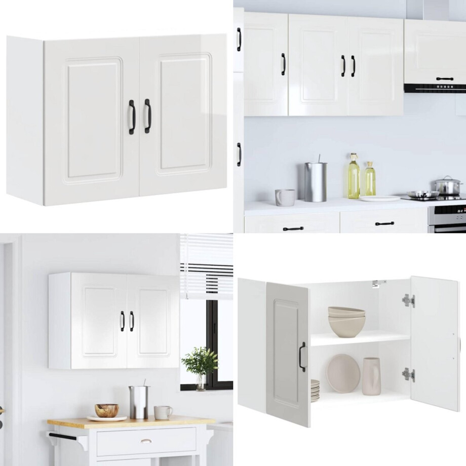vidaXL Keukenwandkast Kalmar bewerkt hout hoogglans wit - Keuken Wandkast - Keuken Wandkasten - Keuken Wandmeubel - Gemonteerde Wandkast afbeelding 1