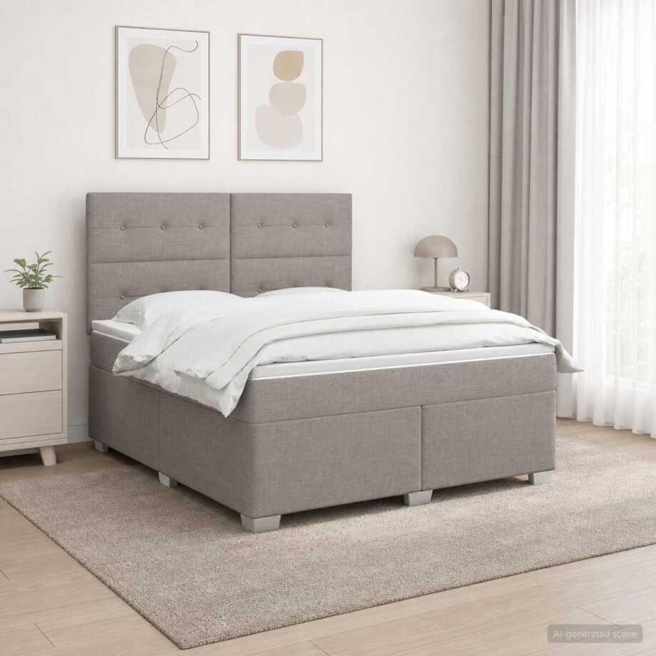 vidaXL - Boxspringbed - met - matras - Taupe - 160 - x - 200 - cm - Stof vidaXL - Boxspringbed - met - matras - Taupe - 160 - x - 200 - cm - Stof afbeelding 1