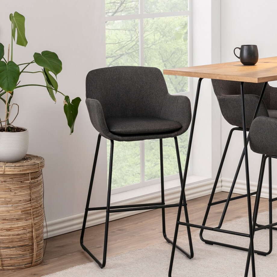 2x Barkruk Paolo met armleuning (zithoogte 76cm) - donkergrijs 2x Barkruk Paolo met armleuning (zithoogte 76cm) - donkergrijs afbeelding 1