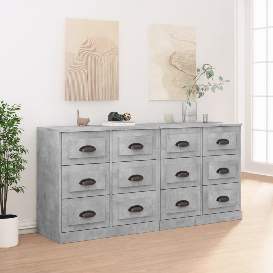 vidaXL Houten Dressoirs - Dressoirs - Dressoirs 2 st bewerkt hout betongrijs - Grijze Dressoirs - Vintage Dressoirs - Salontafel vidaXL Houten Dressoirs - Dressoirs - Dressoirs 2 st bewerkt hout betongrijs - Grijze Dressoirs - Vintage Dressoirs - Salontafel afbeelding 1