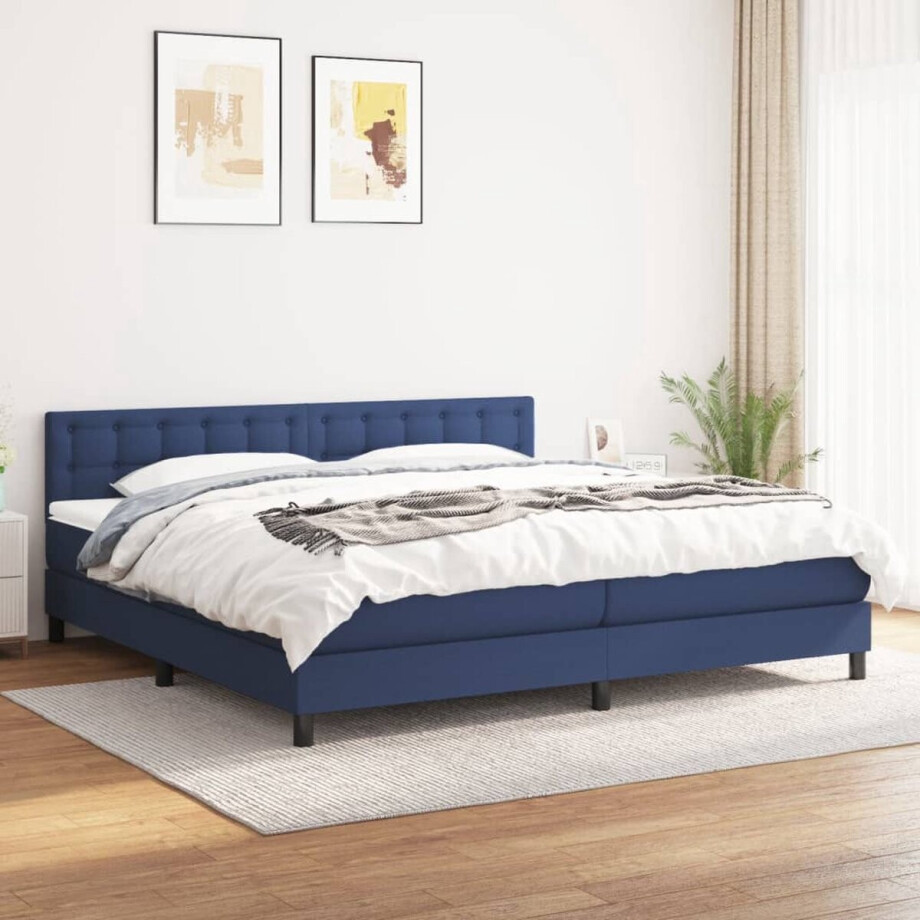 vidaXL Boxspring - Boxspringbed - Boxspring met matras stof blauw 200x200 cm - Bed - Slapen - Nachtrust vidaXL Boxspring - Boxspringbed - Boxspring met matras stof blauw 200x200 cm - Bed - Slapen - Nachtrust afbeelding 1
