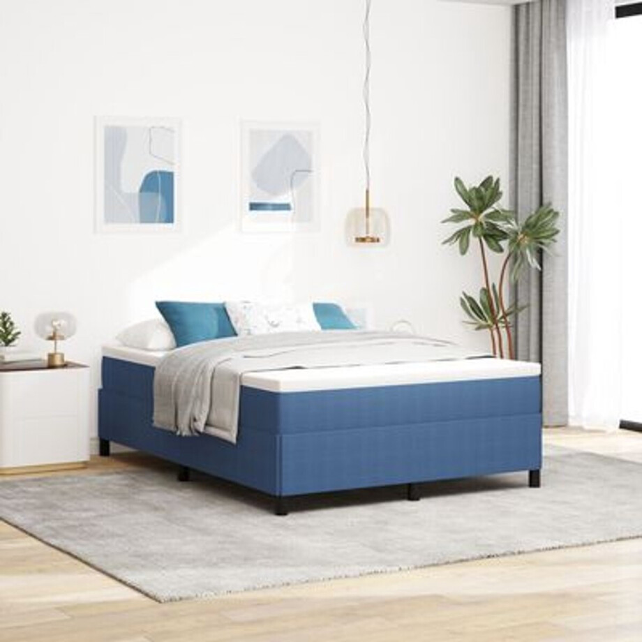vidaXL - Boxspring - bed - Blauw - 140 - x - 200 - cm - Corduroy - stof afbeelding 1