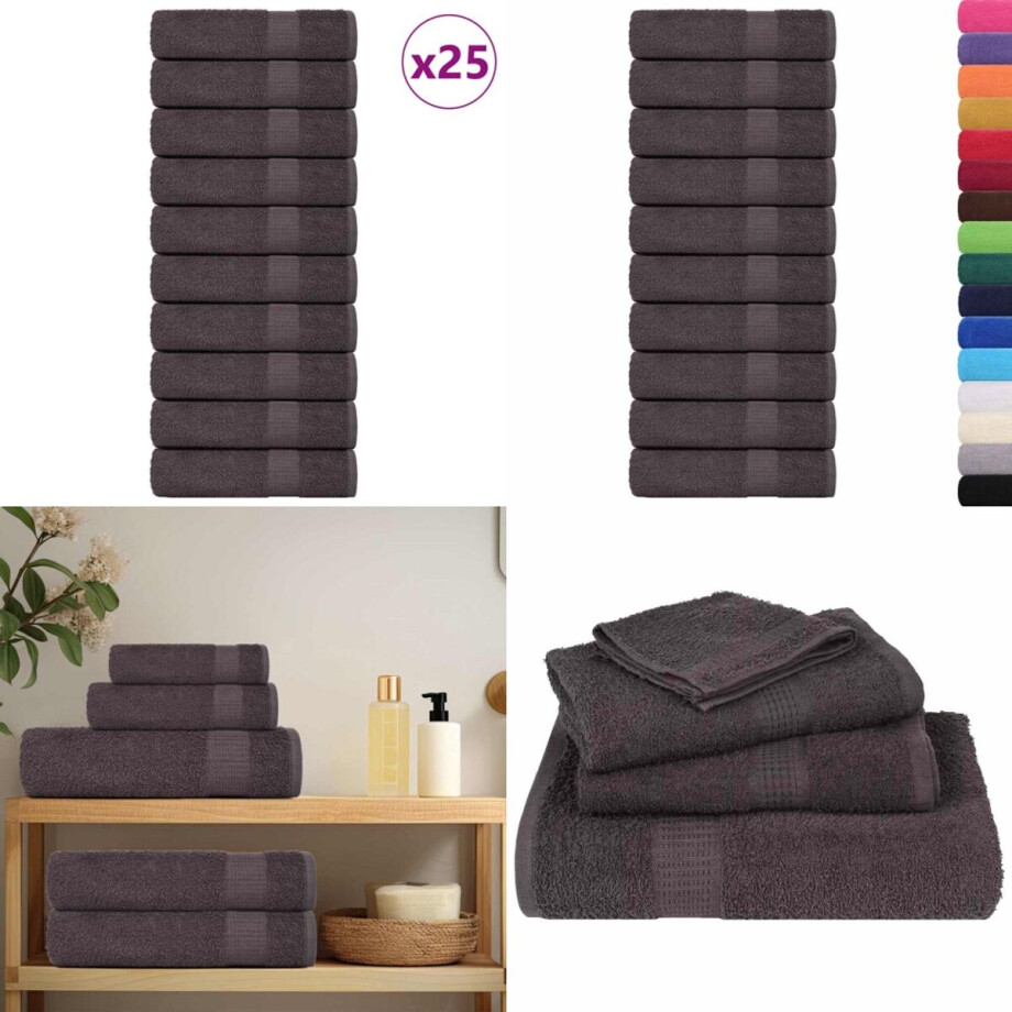 vidaXL Badhanddoeken 25 st 100x150 cm 360 g/m² 100% katoen antraciet - Handdoek - Handdoeken - Badhanddoek - Badlaken afbeelding 1