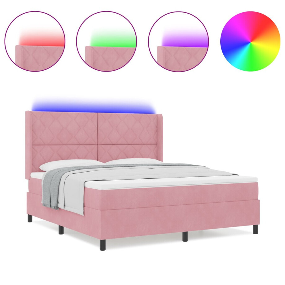 vidaXL - Boxspring - bed - met - matras - met - LED - Roze - 180 - x - 200 - cm - Fluweel vidaXL - Boxspring - bed - met - matras - met - LED - Roze - 180 - x - 200 - cm - Fluweel afbeelding 1