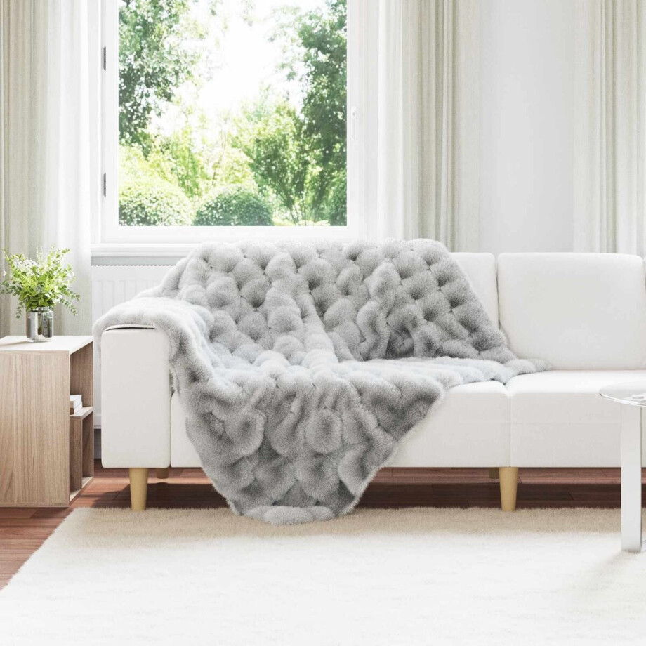 vidaXL - Antislip - deken - van - imitatie - konijnenbont - Olite - Grijs - Polyester vidaXL - Antislip - deken - van - imitatie - konijnenbont - Olite - Grijs - Polyester afbeelding 1