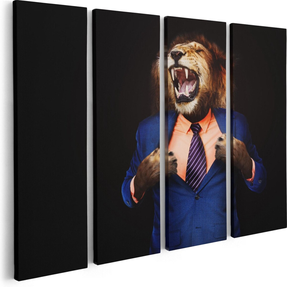 Artaza Canvas Schilderij Vierluik Leeuw In Pak - Leeuwenkop - 80x60 - Foto Op Canvas - Canvas Print afbeelding 1