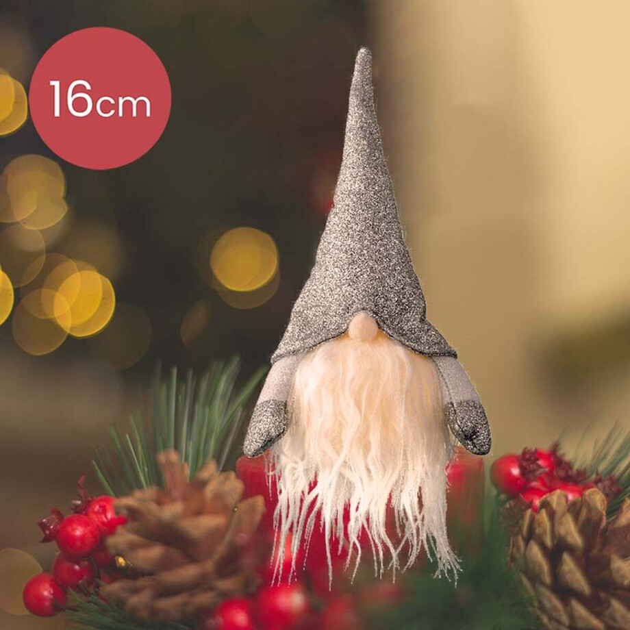 Kerstkabouter zilver met LED verlichting - 16CM Kerstkabouter zilver met LED verlichting - 16CM afbeelding 1
