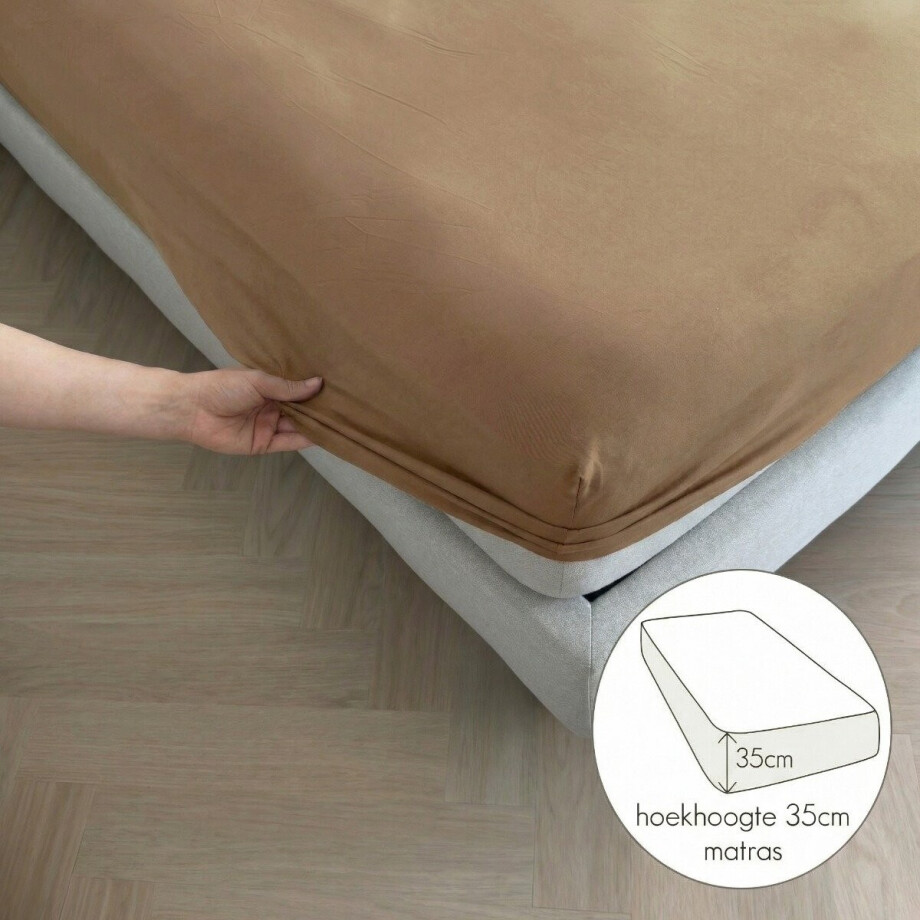 Kayori Eji Hoeslaken Egyptisch perkal - 180x200cm - Matrasdikte 35cm - Crispy Hotelgevoel - Taupe afbeelding 1