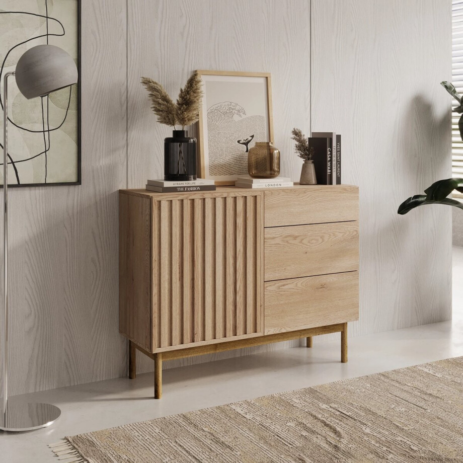 Meubella - Dressoir Storm - Eiken - 106 cm - Met lades Meubella - Dressoir Storm - Eiken - 106 cm - Met lades afbeelding 1