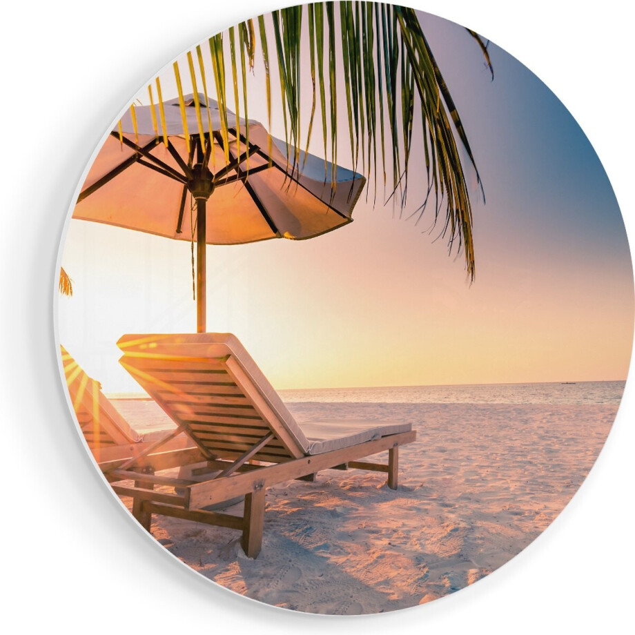 Artaza Forex Muurcirkel Tropisch Strand Tijdens Zonsondergang - 80x80 cm - Groot - Wandcirkel - Rond Schilderij - Wanddecoratie Cirkel afbeelding 1