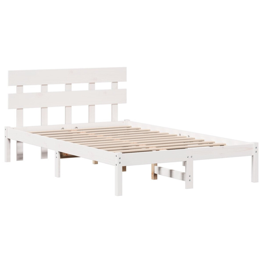 vidaXL - Bedframe - met - hoofdeinde - Wit - 140 - x - 190 - cm - Massief - grenenhout afbeelding 1