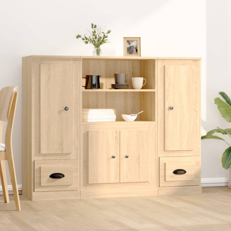vidaXL Bruine Kasten - Hoge Kasten - Hoge kasten 3 st bewerkt hout sonoma eikenkleurig - Houten Kasten - Sonoma Eiken - Opslagkasten afbeelding 1