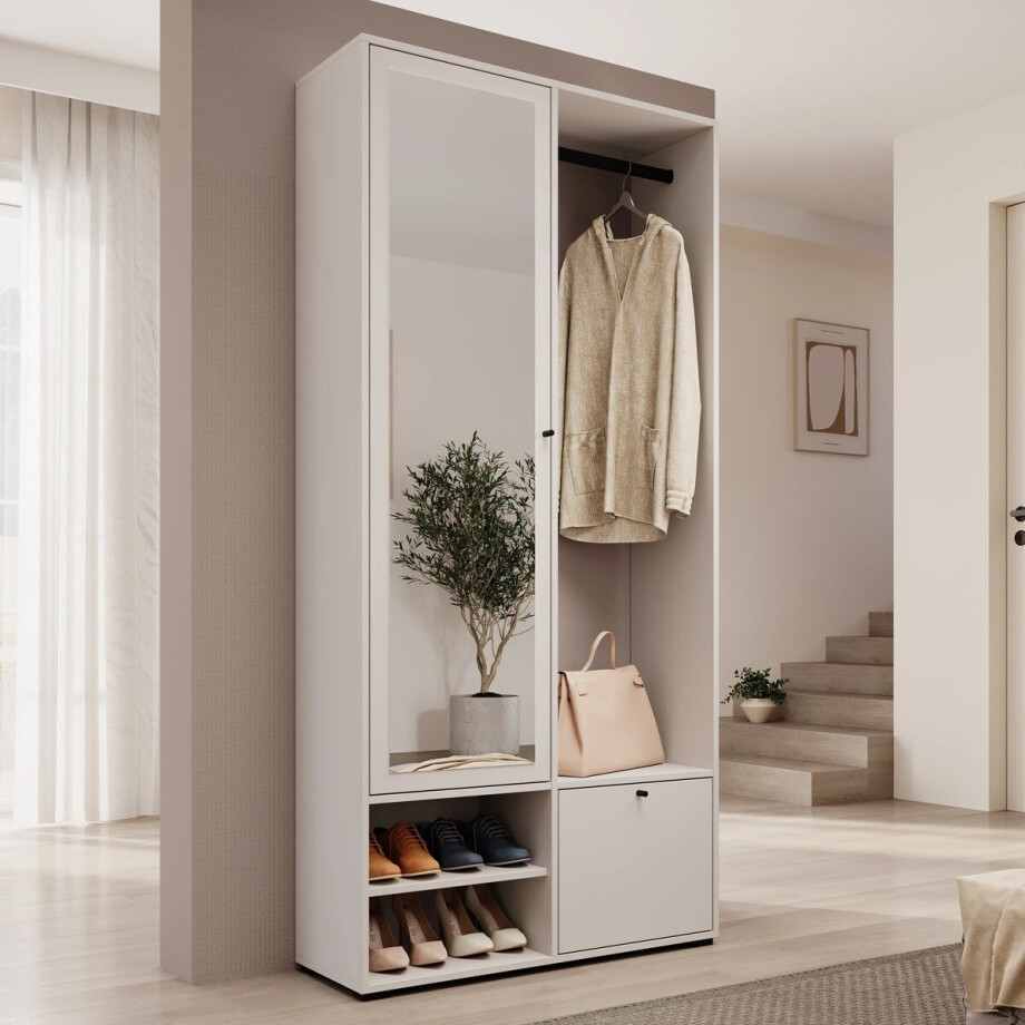 Meubella - Halkast Deacon - Wit - 90 cm - Met spiegel Meubella - Halkast Deacon - Wit - 90 cm - Met spiegel afbeelding 1